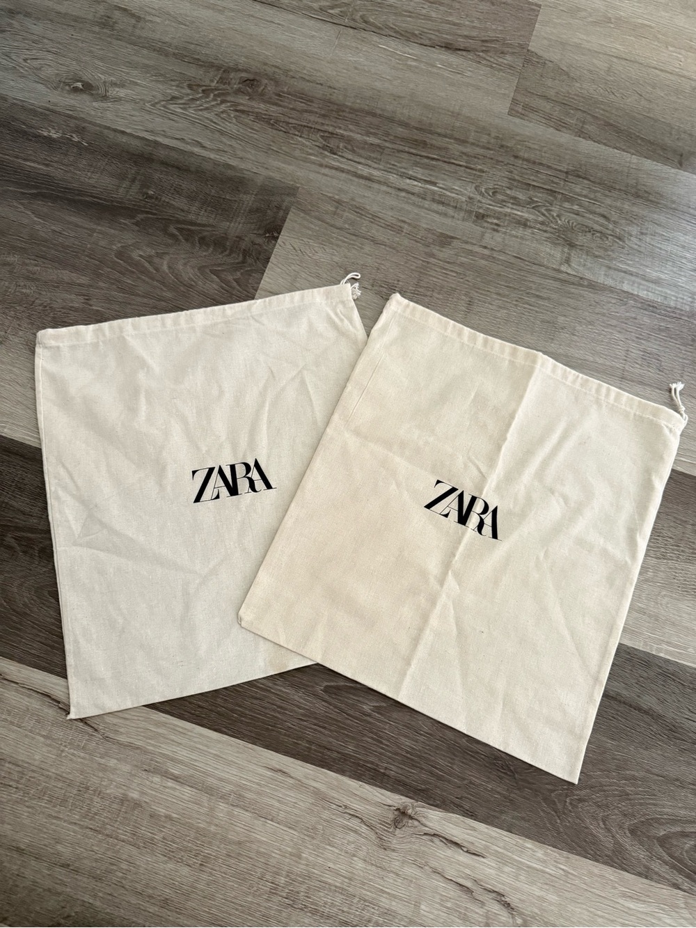 ZARA Cotton Drawstring Dust Bags - Cream with Black Logo